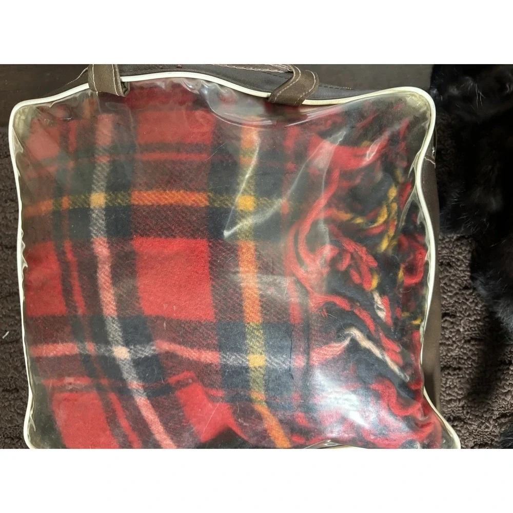 Vtg Wool Stadium Blanket Throw Red Tartan Plaid With Carrying Case/ Bag 48x48